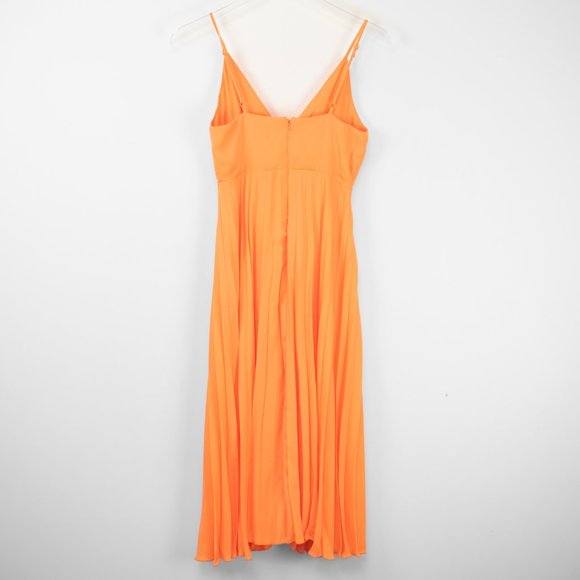ASOS Dress Pleated Skirt Twist Front Cami Midi Sleeveless Orange Size 4 New - Picture 2 of 6